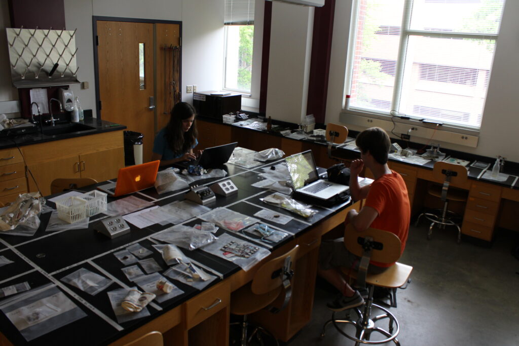 Hundreds of artifacts were collected during the surveys of the Field and Women's League Cabin sites, which were then analyzed by the three students in the survey group